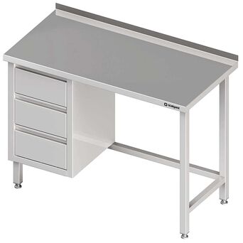 Stół przyścienny z blokiem trzech szuflad (L),bez półki 800x700x850 mm
