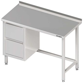 Stół przyścienny z blokiem dwóch szuflad (L),bez półki 1300x700x850 mm