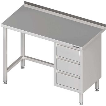 Stół przyścienny z blokiem trzech szuflad (P),bez półki 1000x600x850 mm